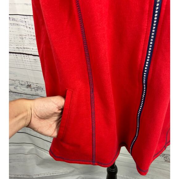 Quacker Factory Vest Womens L French Terry Rhinestone Zip Front Red Mock Neck - Picture 4 of 12